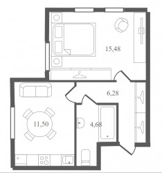 Однокомнатная квартира 37.94 м²